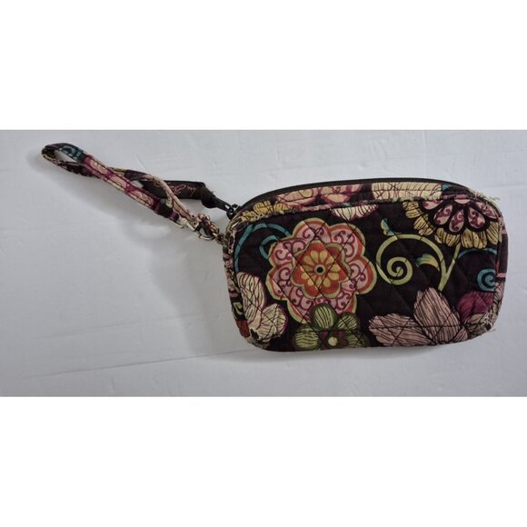 Vera Bradley "Mod Floral Pink" wristlet in a brown quilted cotton fabric - Picture 3 of 7